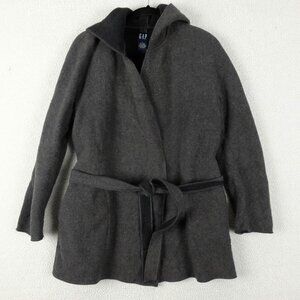 Gap Hoodie Womens Small Gray Open Belted Wool Blend Lightweight Hooded Casual